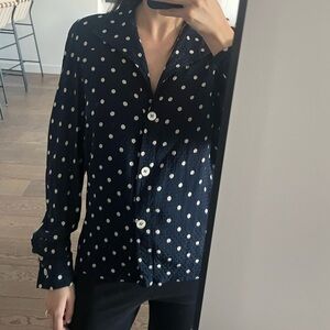 Vintage Valentino Navy Polka Dot Button-Down Shirt